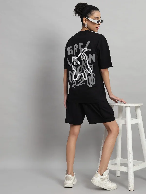 Cat T-shirt and Short Set Solid Print Embellished