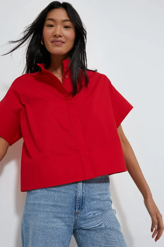 Red Trapunto Stitch Sofia Shirt Oversized T-Shirt Spandex breathable