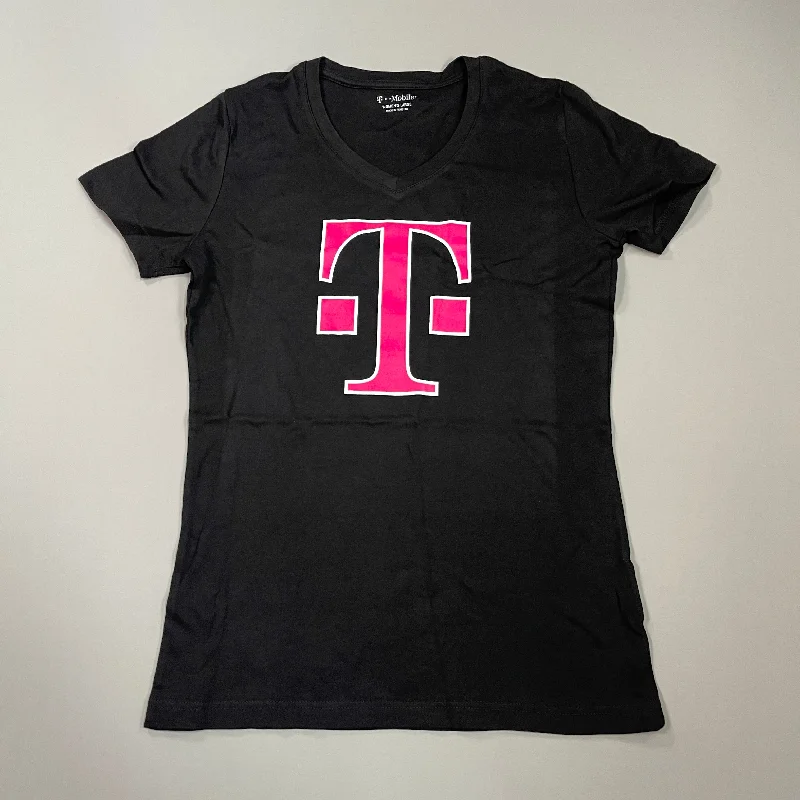 T-MOBILE Tee Shirt Short Sleeve Women's Sz L Black/Pink Cotton Poly (New) Houndstooth Herringbone Solid