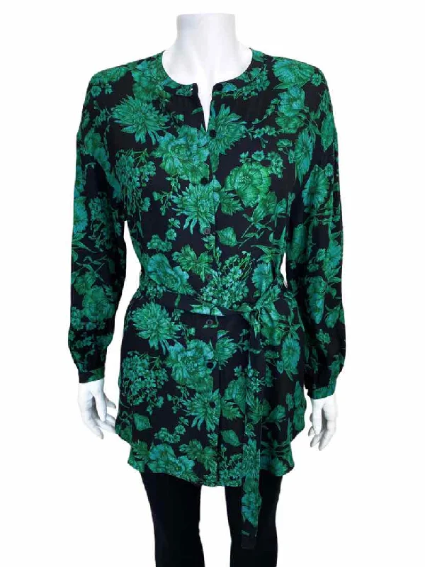 Whistles, Women's Floral Shirt Tunic, Jade/Black, Size 6 Chenille Blend Fleece Blend Nylon Blend