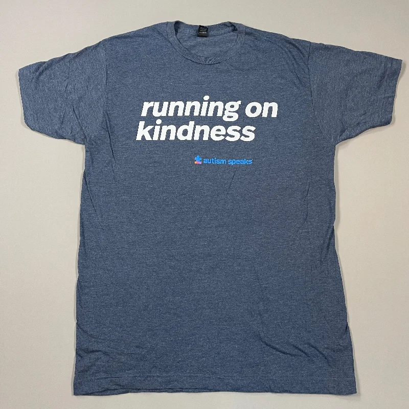 AUTISM SPEAKS Running on Kindness Fundraiser Shirt Unisex Sz L Blue (New) Graphic T-Shirt Round Neck Polyester