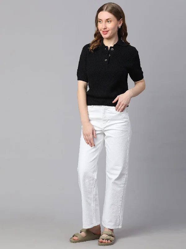 Women's Black Cotton Regular Fit Tshirt Spandex Blend Rayon Blend Denim Blend