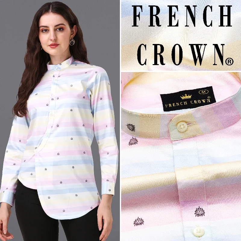 Cherub Pink and Multicolour Printed Super Soft Premium Cotton Women’s Shirt Sequined Glittery Shiny