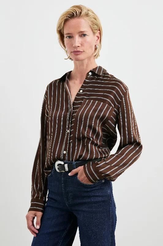 SPENCER SHIRT - BALTIC WHITE STRIPE Collared T-Shirt Boat Neck A-Line