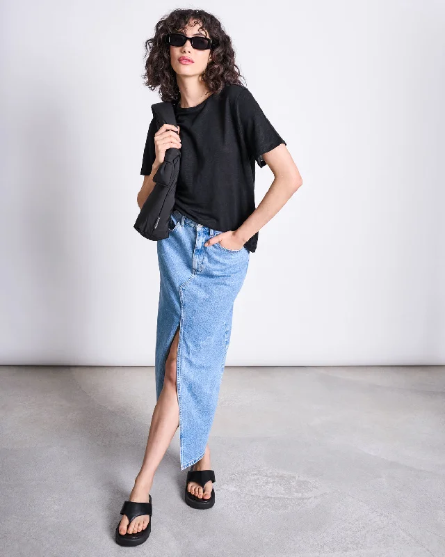 LINEN T-SHIRT BRIMS BLACK GOTS Asymmetrical Pockets Print