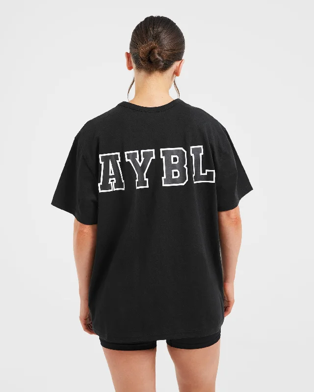 Varsity Statement Oversized T Shirt - Black Fitted T-Shirt Seamless Stretchy