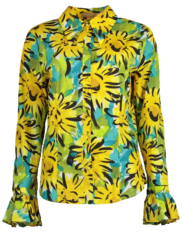 Crushed Bell Sleeve Shirt Front Pockets Side Pockets Patch Pockets