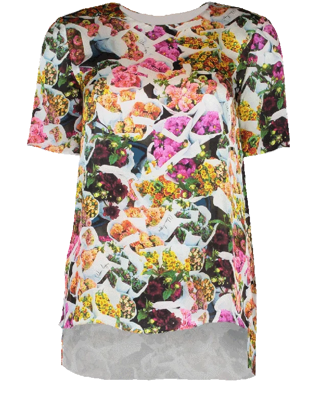 Printed Satin Chiffon T-Shirt Ribbed T-Shirt High Neck Heavyweight