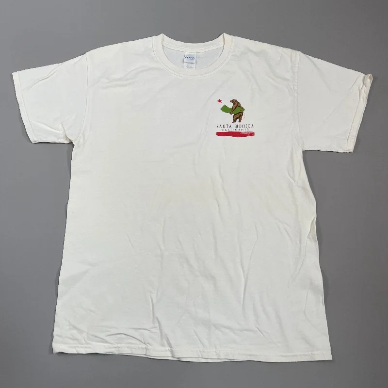 SANTA MONICA CALIFORNIA Surf Bear T-Shirt Unisex Sz L Cream (New) Lace Blend Ribbed Blend Corduroy Blend