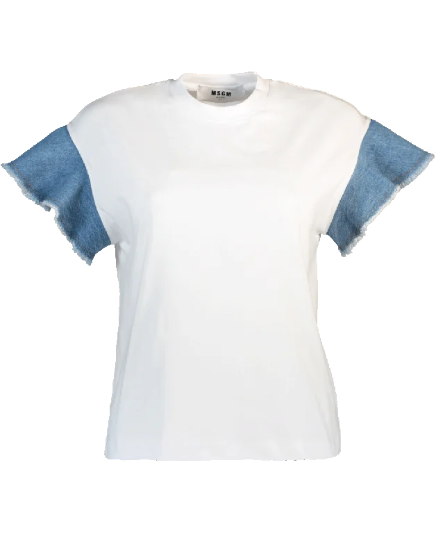 Denim Sleeve T-Shirt Chenille Brocade Lace