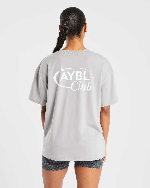 AYBL Club Oversized T Shirt - Grey Beaded Sequined Faux Fur