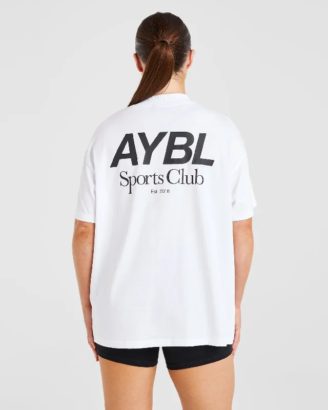 AYBL Sports Club Oversized T Shirt - White Front Pockets Side Pockets Patch Pockets