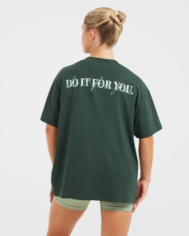 Do It For You Oversized T Shirt - Forest Green Notch Collar Peter Pan Collar Cowl Neck