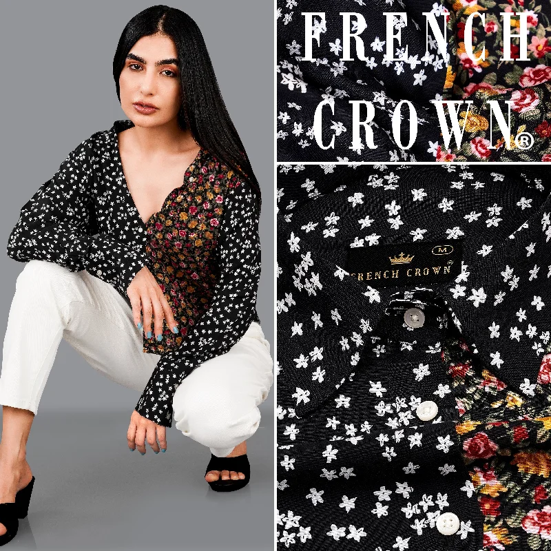 Jade Black Ditsy Printed Premium Cotton Shirt Oversized T-Shirt Spandex breathable