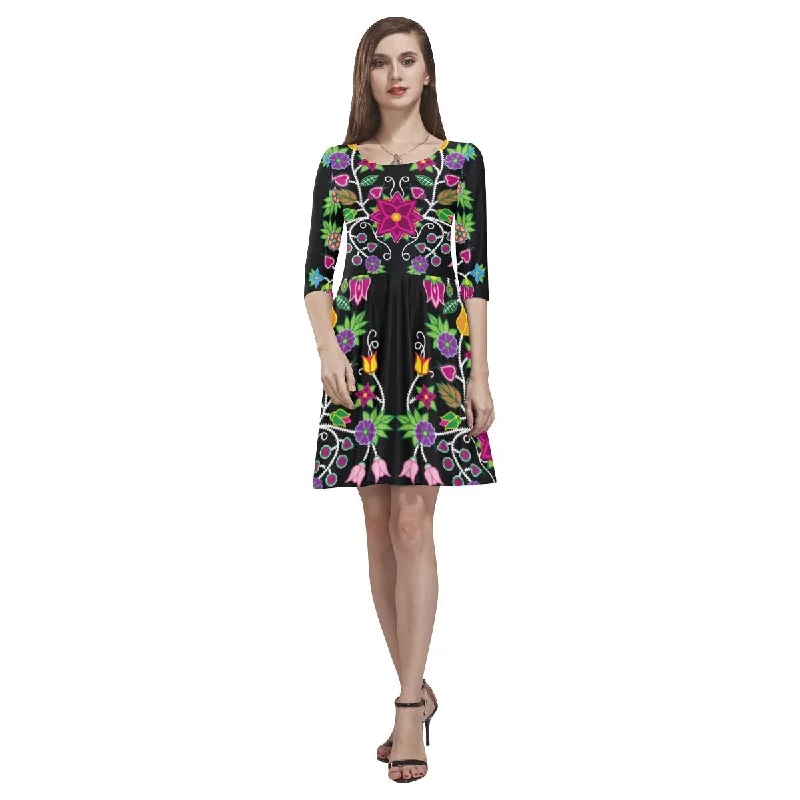 Floral Beadwork Tethys Half-Sleeve Skater Dress Tunics Chic elegant