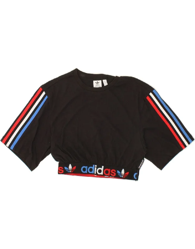ADIDAS Womens Prime Blue Graphic Crop Top UK 10 Small Black Polyester Chenille Brocade Lace