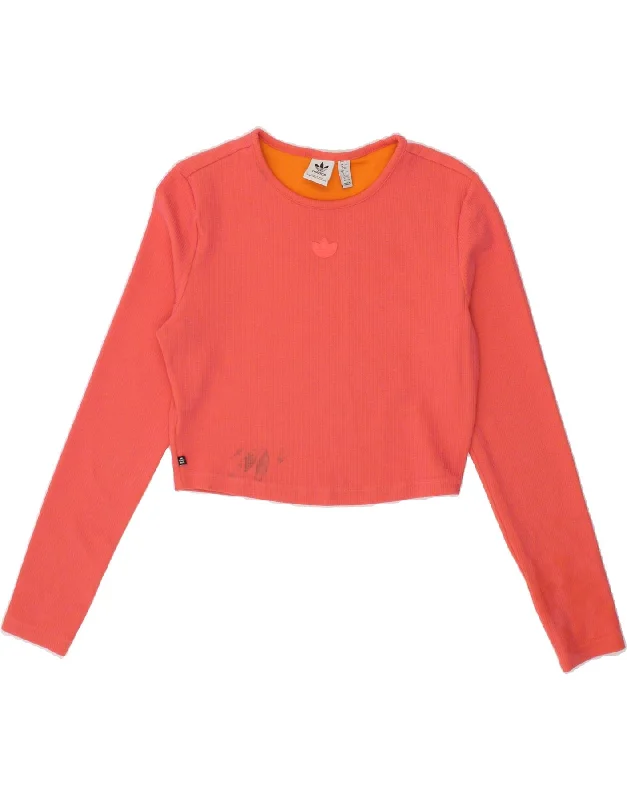 ADIDAS Womens Crop Top Long Sleeve UK 16 Large Pink Spandex Blend Rayon Blend Denim Blend
