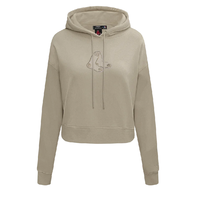 MLB BOSTON RED SOX NEUTRAL WOMEN'S CROPPED PO HOODIE (TAUPE) Hoodie with Raglan Sleeves Sporty Comfortable
