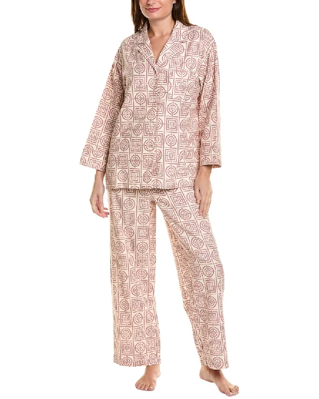 Natori 2pc Flannel Infinity Notch Pajama Pant Set Comfortable Denim Pants