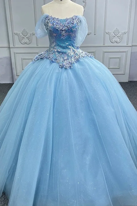 Princess Cap sleeve Ball Gown Sequins Square Collar Evening Party Dresses Tunics Brand named