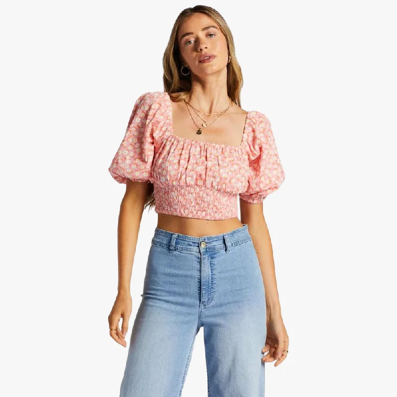 Billabong Womens On For You Crop Top Pink Embroidered Appliqued Beaded