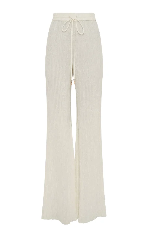 Claude Flare Pant in Ivory Plisse Silk Trendy Tapered Pants
