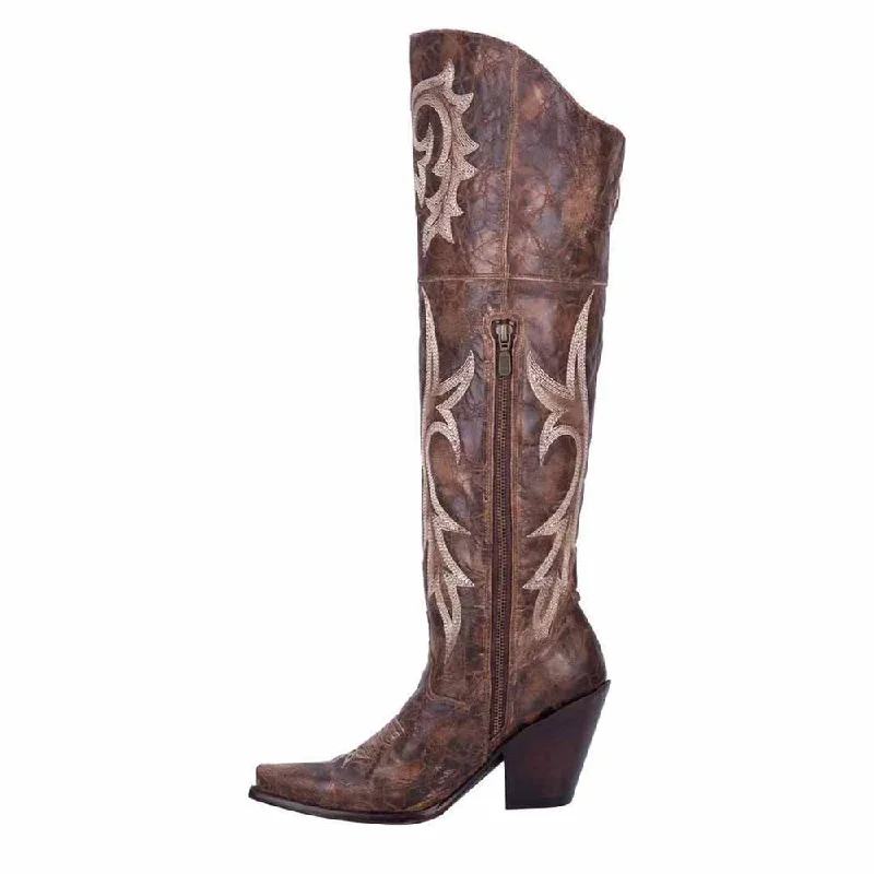 Womens Embroidery Snip Toe Dress Boots Knee High Brown Boot Tunics Sale discount