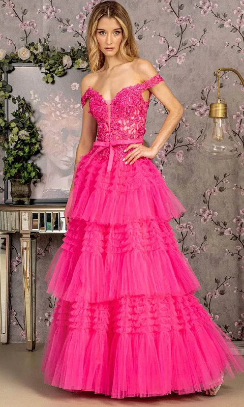 GLS by Gloria GL3391 - Ruffled A-Line Evening Dress Square Neckline Feminine
