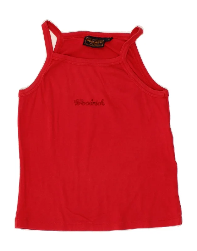 WOOLRICH Womens Slim Crop Top UK 12 Medium Red Cotton Hooded Caped Shawl Collar