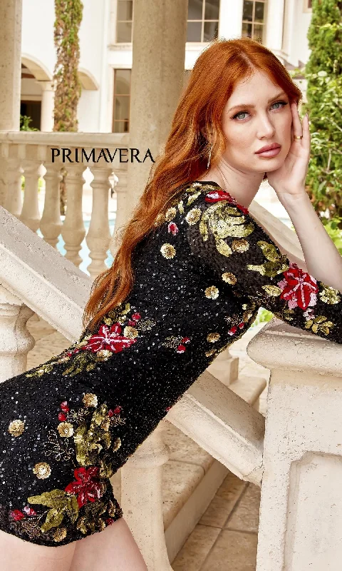One-Sleeve Short Floral-Sequin Party Dress 4014 Boatneck Modish Everyday