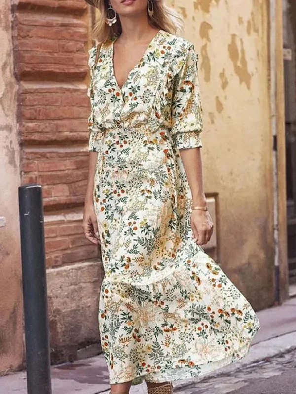 Floral Cutout Flounce Sleeve Dress Tunics Modern contemporary