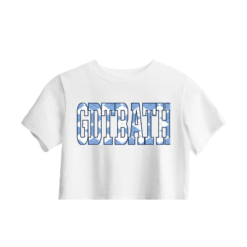 GDTBATH Argyle Carolina Blue and White Crop Top by Shrunken Head Brand Ribbed Crop Top High Neck Heavyweight