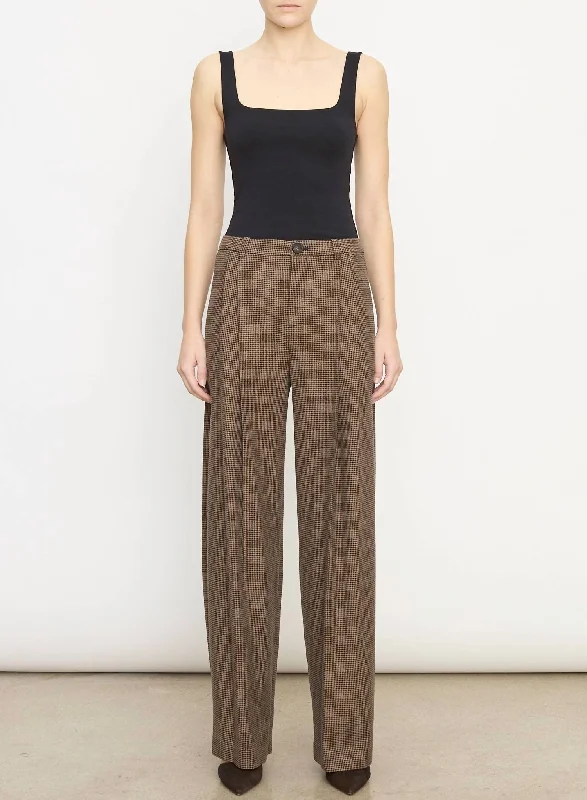 Women's Houndstooth Pant In Black And Camel Modern Stretch Trousers