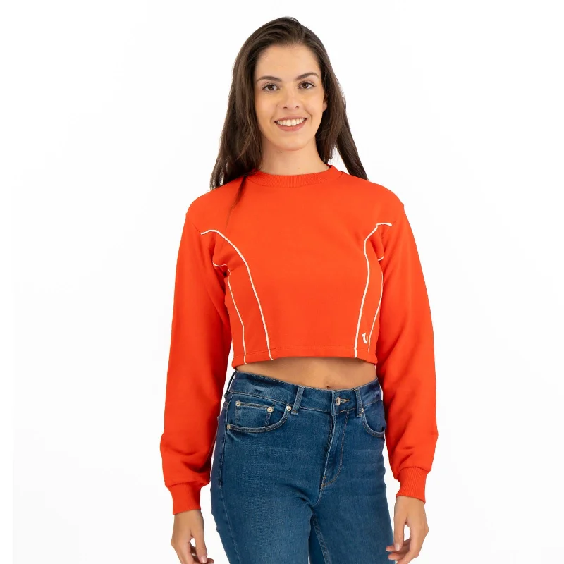 True Religion Red Soft Cotton Sweatshirt Long Sleeve Crop Tops Fashionable Trendy Casual
