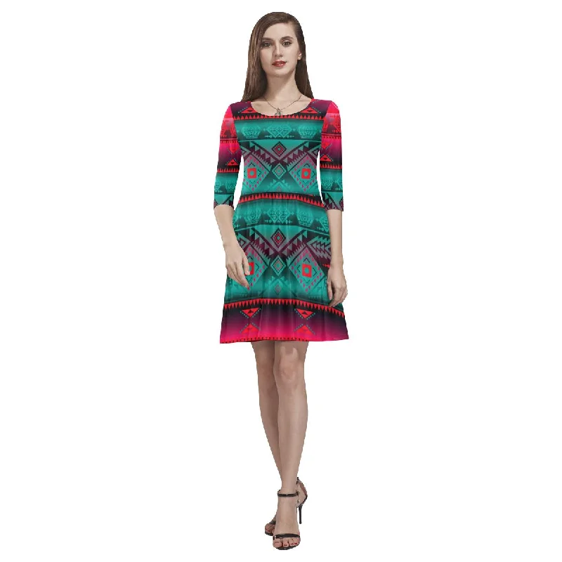California Coast Summer Gather Tethys Half-Sleeve Skater Dress Tunics Chic elegant