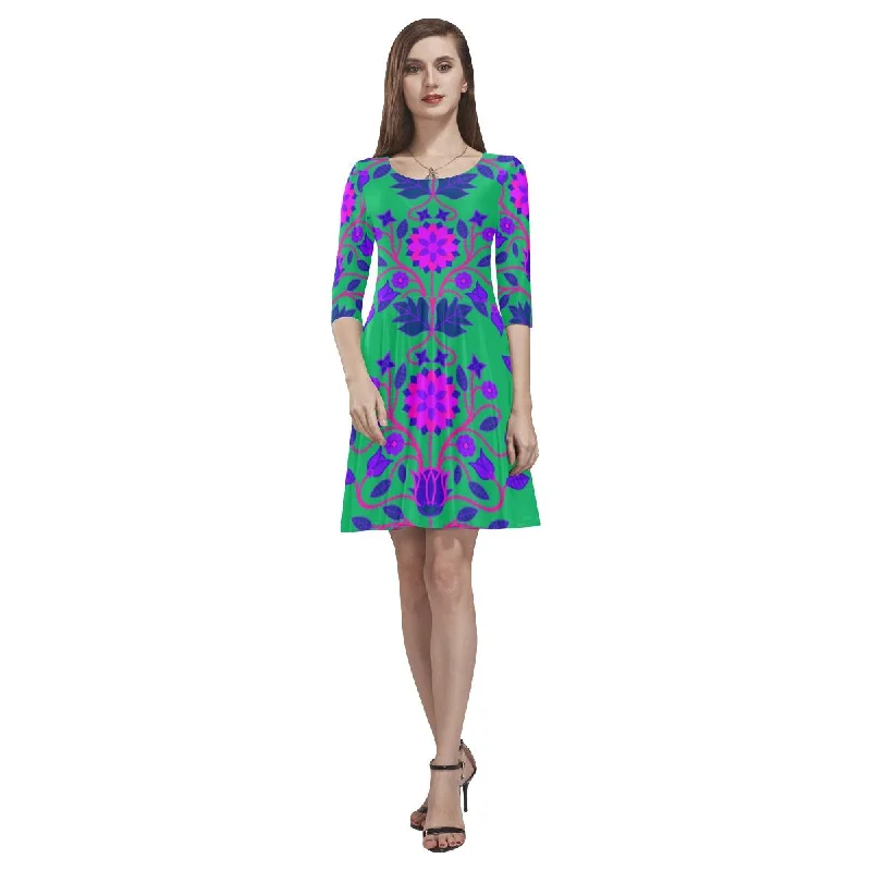 Floral Beadwork Four Clans Deep Lake Tethys Half-Sleeve Skater Dress Tunics Floral girly