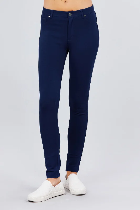 5-pockets Shape Skinny Ponte Mid-rise Pants Relaxed High-Waist Trousers