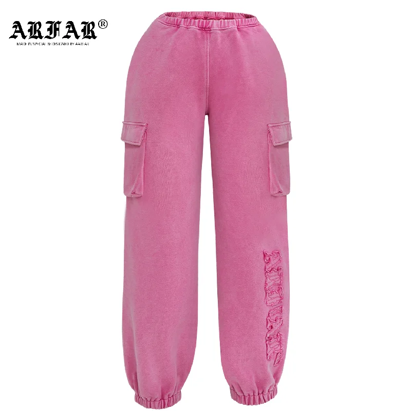 100% Cotton Women Acid Washed Pink Pants With Pocket Formal Linen Trousers