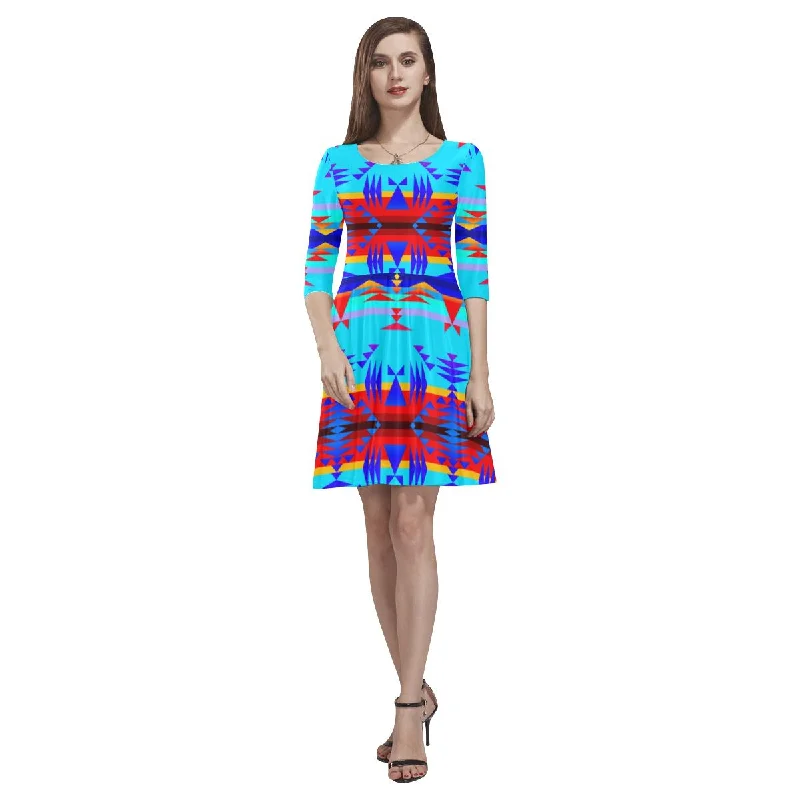 Between the Mountains Blue Tethys Half-Sleeve Skater Dress Tunics Evening elegant
