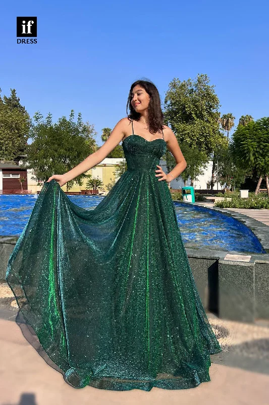 34260 - Sparkly Sweetheart A-Line Sleeveless Prom Party Dress Glittery Long Formal