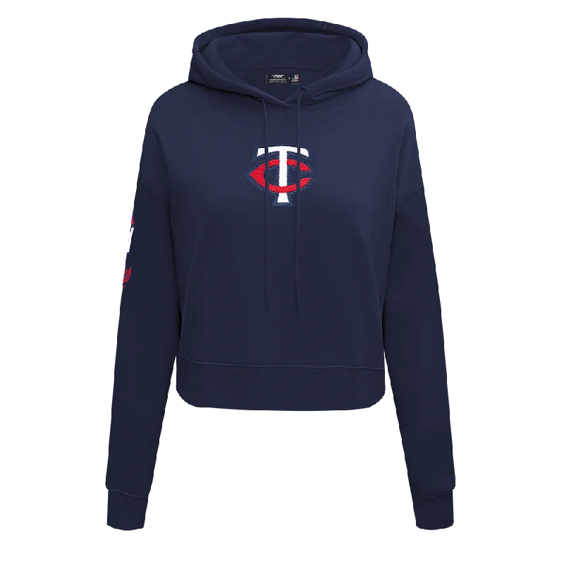 MLB MINNESOTA TWINS CLASSIC WOMEN'S CROPPED PO HOODIE (MIDNIGHT NAVY) Hoodie with Hem Detail Decorative Unique