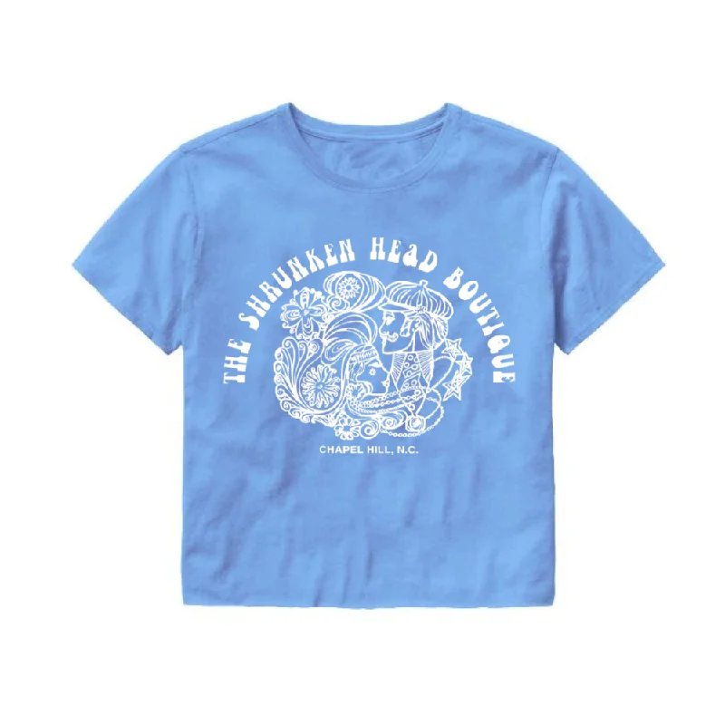Carolina Blue Shrunken Head Logo Crop Top Knit Fabric Woven Fabric Fleece Fabric
