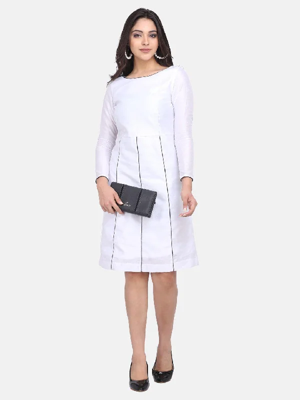 Dupioni A line Party Dress - Paper White Tunics Practical easy-care