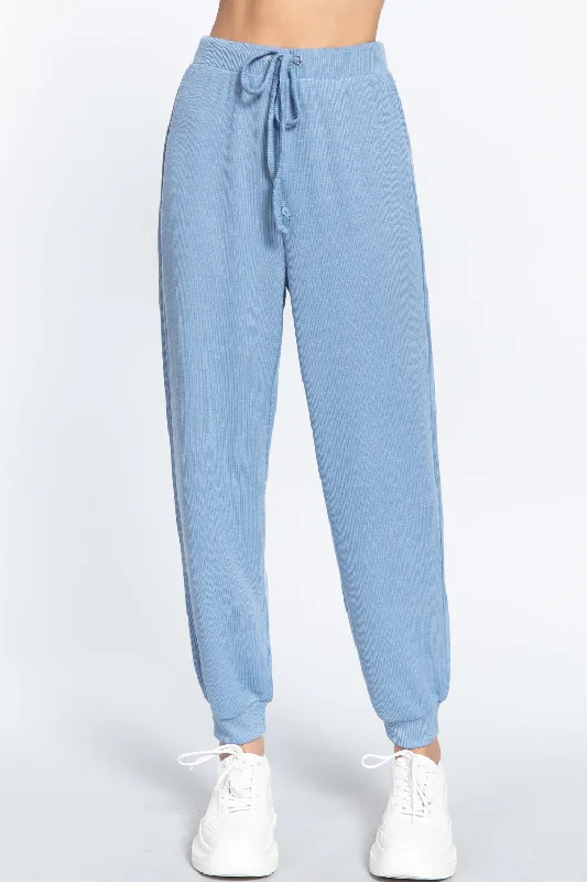 Waist String Detail Hacci Long Pants Trendy Printed Leggings