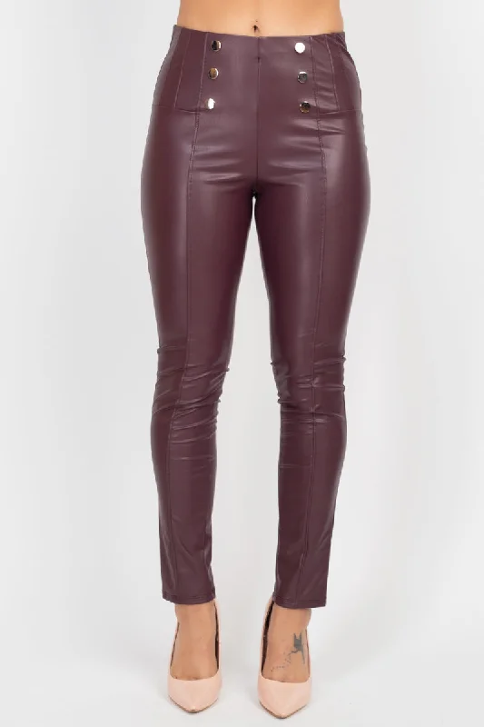 Button-detailed Skinny Pants Trendy Tapered Pants