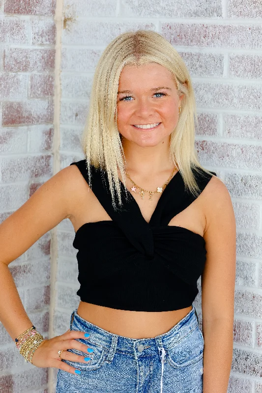 Never Lost A Tailgate Wide Strap Detail Ribbed Crop Top Knit Fabric Woven Fabric Fleece Fabric