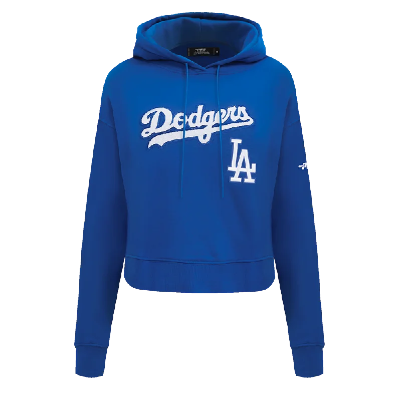 MLB LOS ANGELES DODGERS GAME DAY CLASSICS WOMEN'S DK CROPPED PO HOODIE (DODGER BLUE) Hoodie with Raglan Sleeves Sporty Comfortable