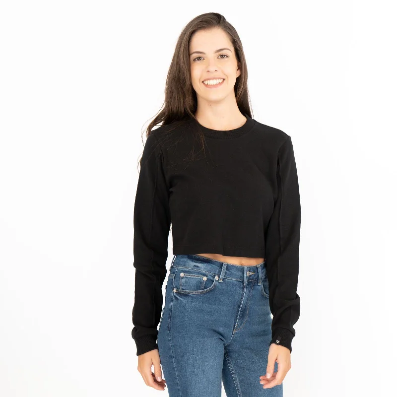 True Religion Black Soft Cotton Sweatshirt Long Sleeve Crop Tops Anti-Shrink Durable Soft