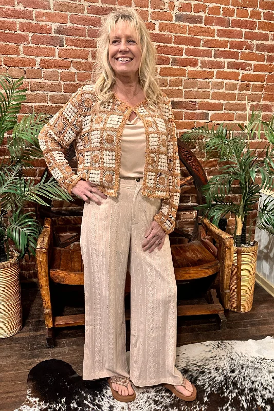 Miss Me Linen Pant with Crochet Details Comfortable Jogging Pants
