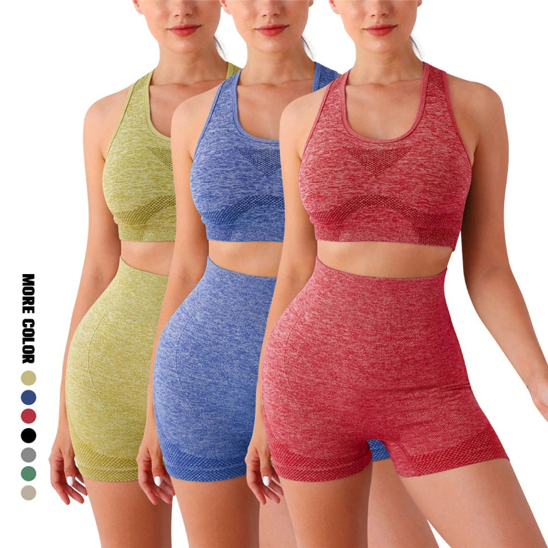 2PCS Seamless Women Yoga Set Workout Sportswear Gym Clothing Fitness Long Sleeve Crop Top High Waist Leggings Sports Suits Chenille Blend Fleece Blend Nylon Blend